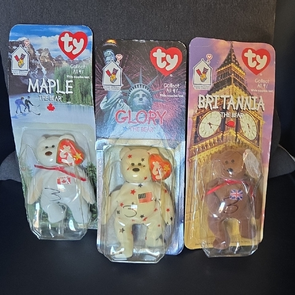 Ty Beanie Babies Bears - Maple, Glory, Britannia Set (In Case but open)